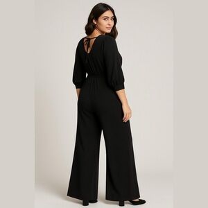 Alice + Olivia Black Cowl Neck Jumpsuit with Cuffed Sleeves